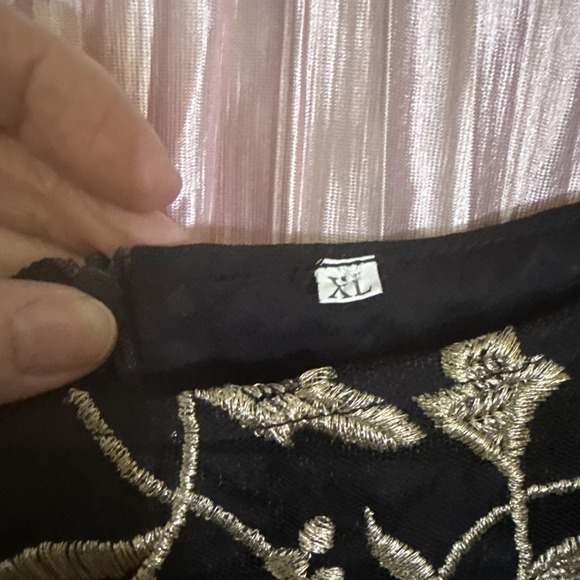 Black & Gold Embroidered Chiffon– 3/4 Sleeve Formal Evening Cocktail Dress Sz XL - Picture 3 of 8